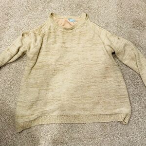 Chic Cream Crew Neck Sweater with shoulder cut out and shear back